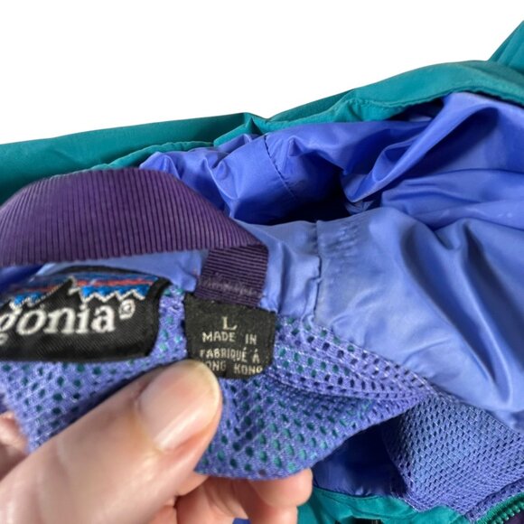 VTG Patagonia Long Jacket Full Zip Turquoise Adult Sz Large Hood Zip Pockets - Picture 2 of 15